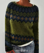 Pull Oversize Jacquard à Col Rond et Manches Longues pour Femme