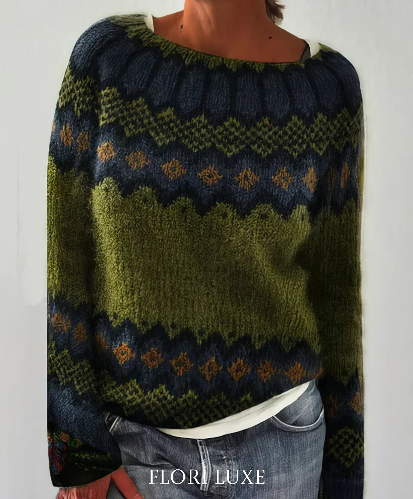 Pull Oversize Jacquard à Col Rond et Manches Longues pour Femme