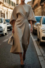 Robe Midi Élégante à Manches Ballon pour Femmes