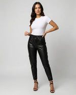 Pantalon Cargo en Simili Cuir à Taille Élastique pour Femme