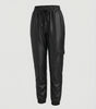 Pantalon Cargo en Simili Cuir à Taille Élastique pour Femme