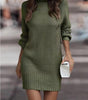 Robe Pull Courte Moulante à Manches Longues et Col Montant pour Femme