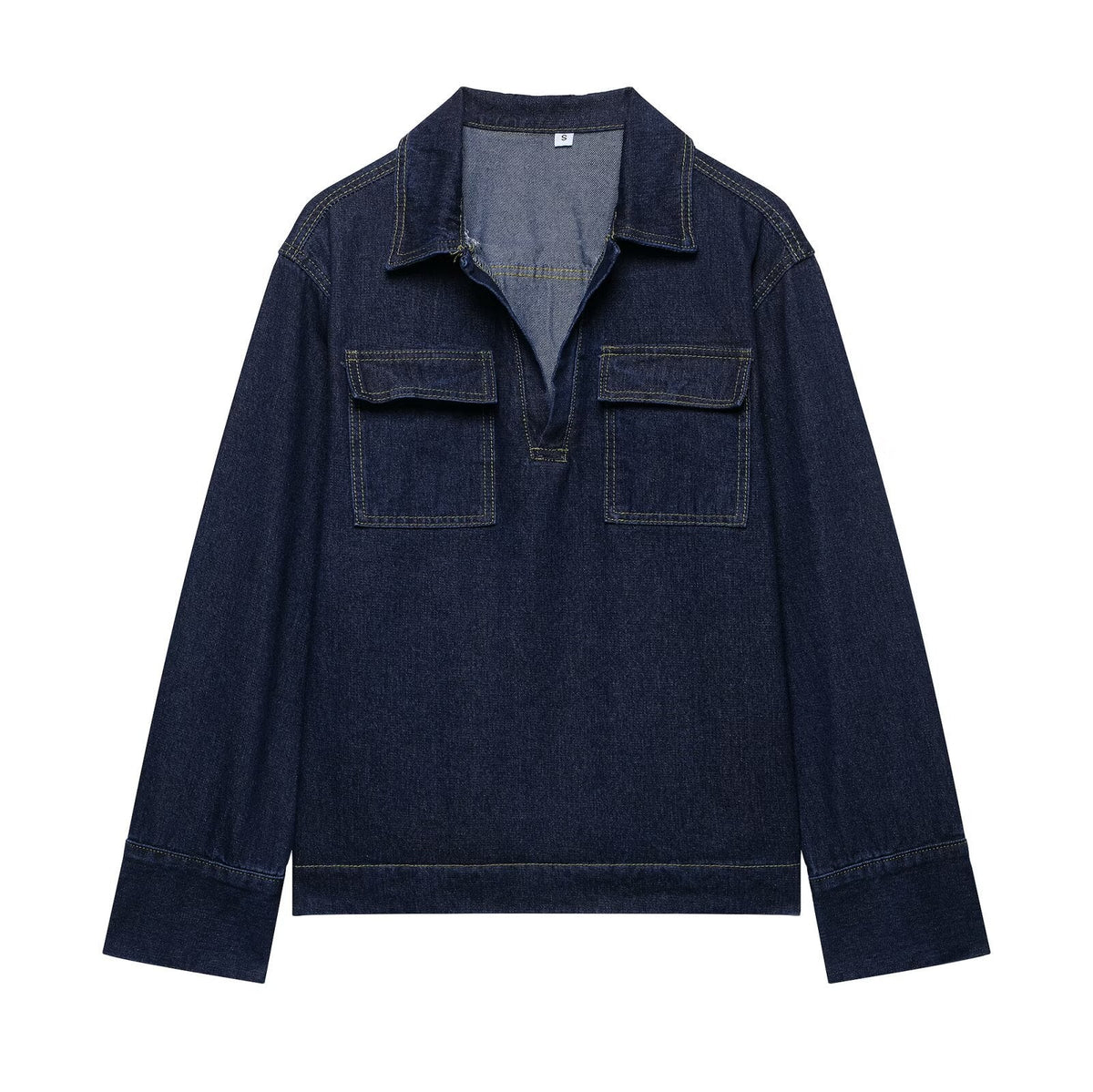 Pantalon Large et Long en Denim à Coutures Apparentes pour Femme