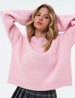 Pull Oversize à Col Montant Côtelé pour Femme