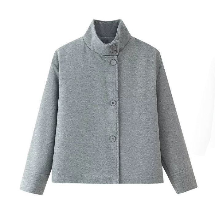 Veste Chic Boutonnée à Col Montant pour Femmes