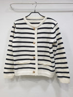 Striped Knitted Cardigan in Tweed Style for Women
