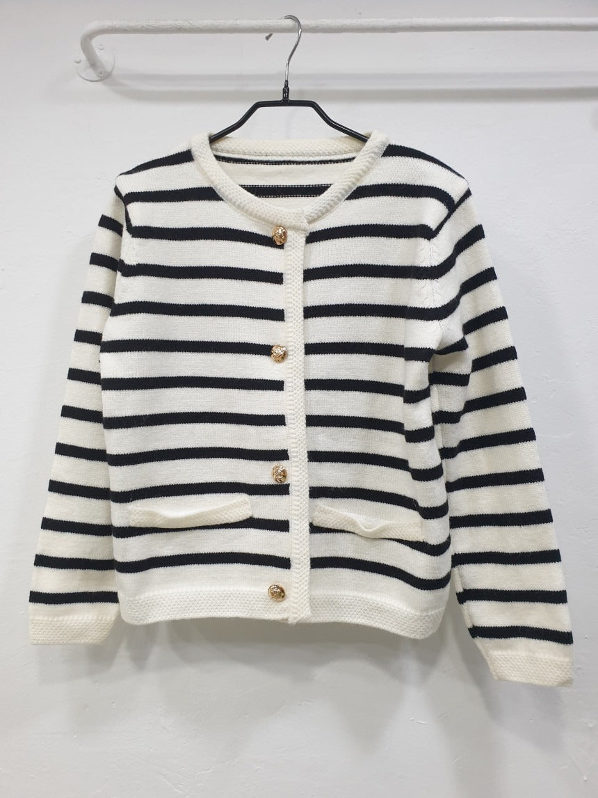 Striped Knitted Cardigan in Tweed Style for Women