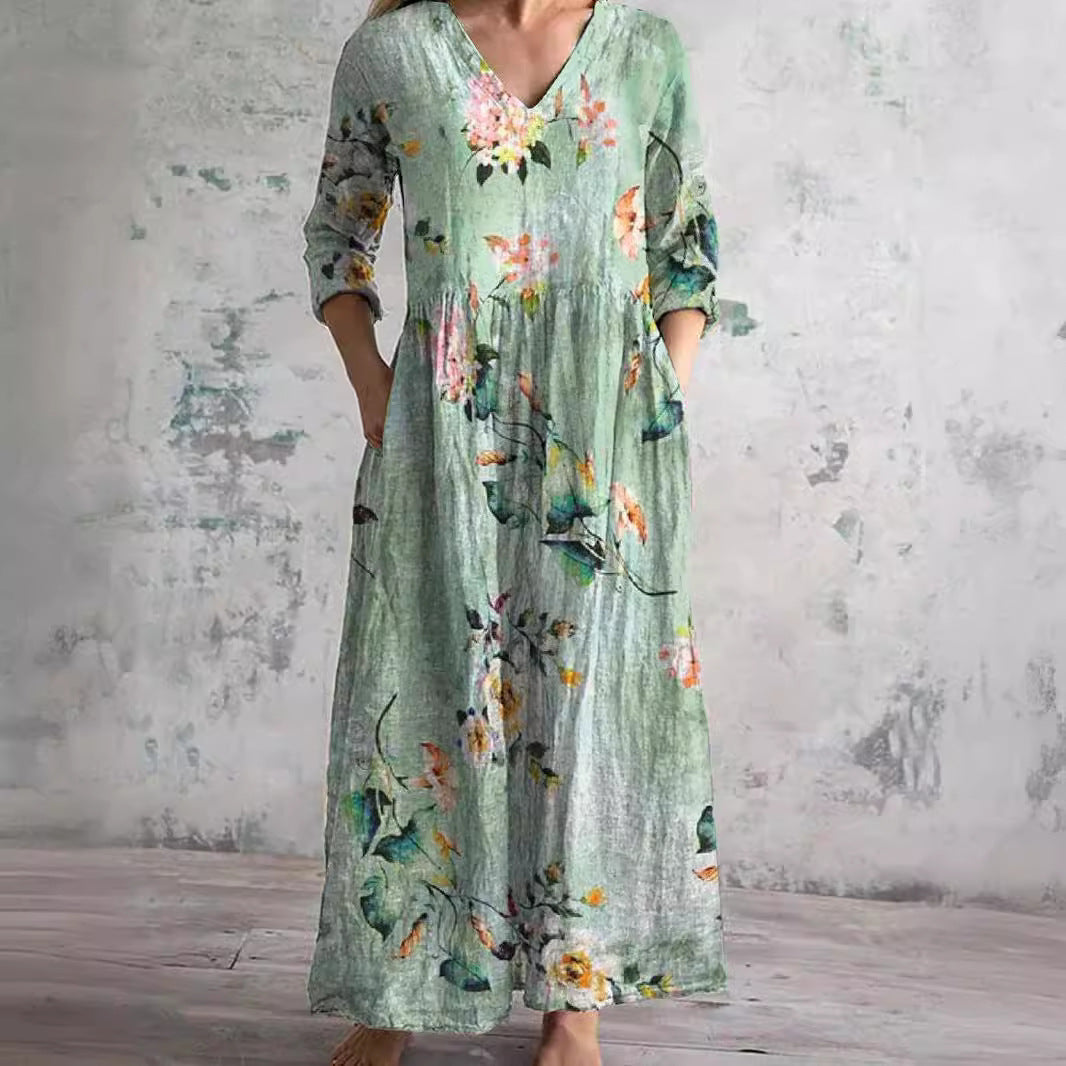 Robe Longue à Motif Floral pour Femmes
