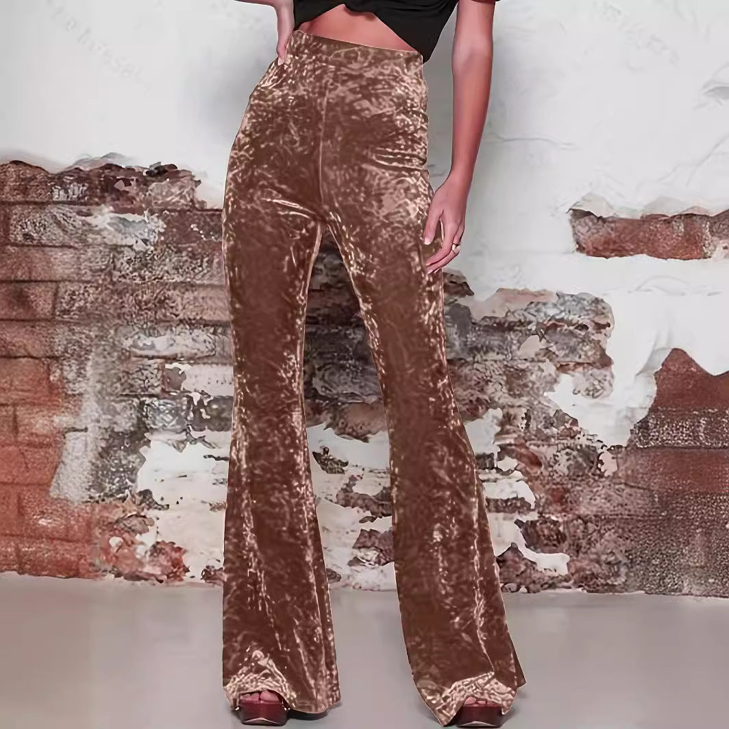 Pantalon Large à Taille Haute et Brillant pour Femme