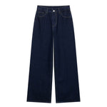 Pantalon Large et Long en Denim à Coutures Apparentes pour Femme