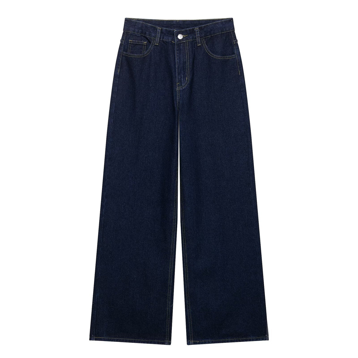 Pantalon Large et Long en Denim à Coutures Apparentes pour Femme