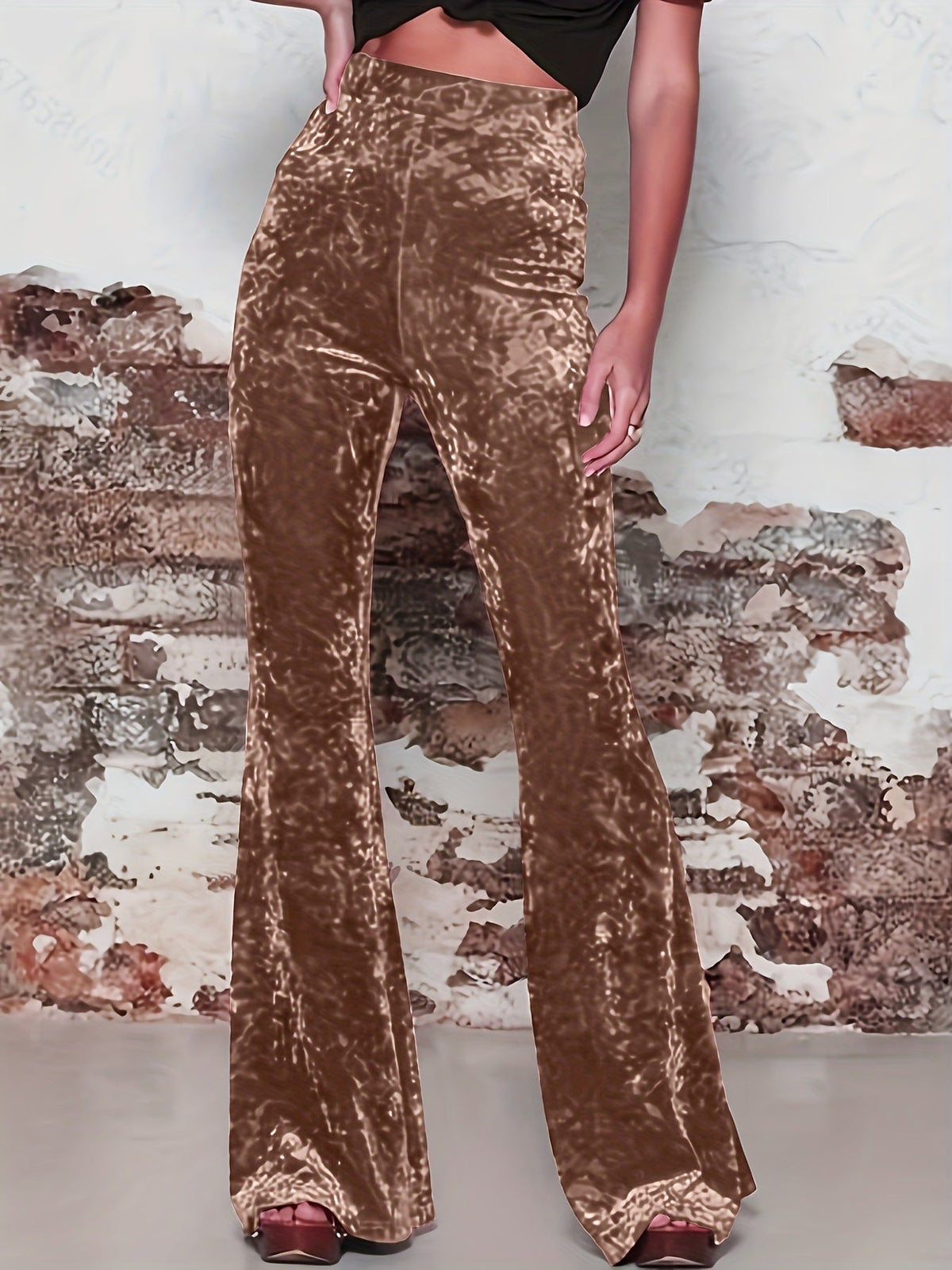 Pantalon Large à Taille Haute et Brillant pour Femme