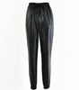 Pantalon Jogger Taille Élastique en Simili Cuir pour Femme