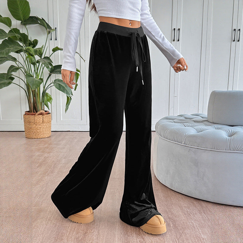 Pantalon Large en Velours à Taille Élastique pour Femme