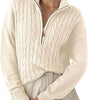 Pull Torsadé en Grosse Maille à Col Montant et Demi Zip pour Femme
