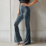 Pantalon en Velours Côtelé Taille Haute et Coupe Flare pour Femme