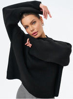 Pull Oversize à Col Montant Côtelé pour Femme