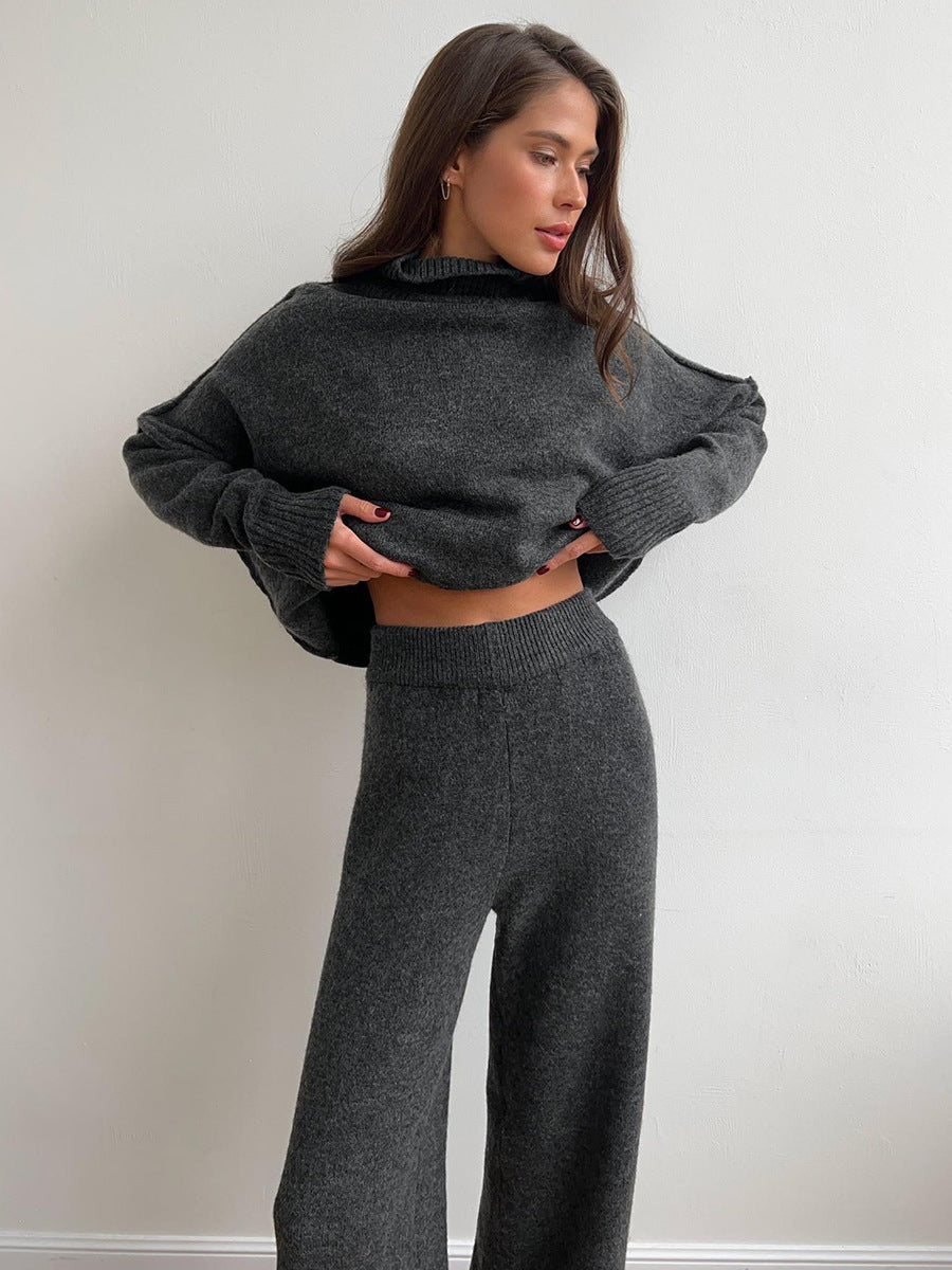 Ensemble pull à col roulé avec pantalon pour femme