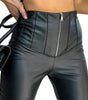 Pantalon Taille Haute Moulant en Simili Cuir avec Zip pour Femme