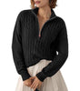 Pull Torsadé en Grosse Maille à Col Montant et Demi Zip pour Femme