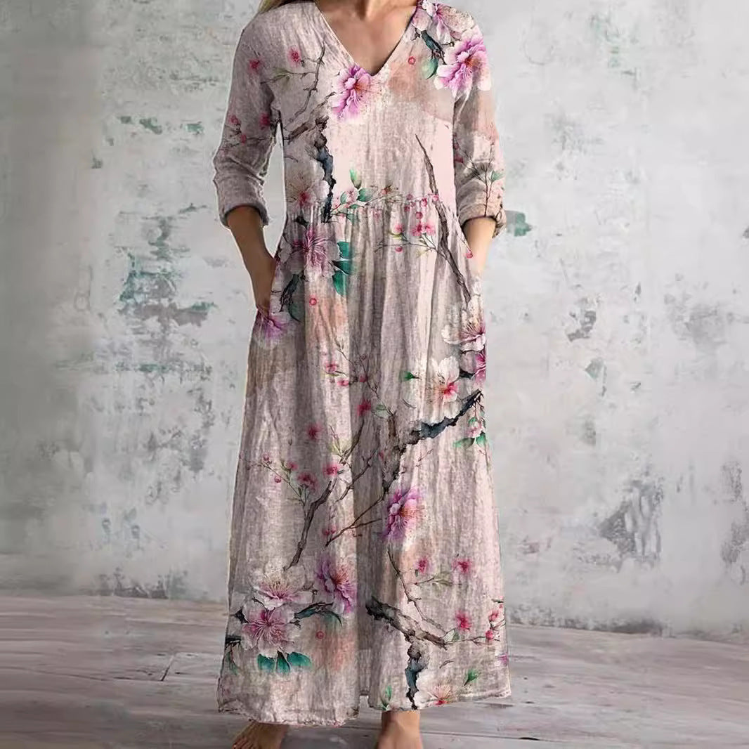 Robe Longue à Motif Floral pour Femmes
