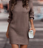 Robe Pull Courte Moulante à Manches Longues et Col Montant pour Femme