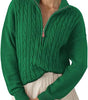 Pull Torsadé en Grosse Maille à Col Montant et Demi Zip pour Femme