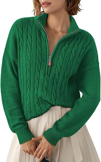 Pull Torsadé en Grosse Maille à Col Montant et Demi Zip pour Femme