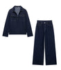 Pantalon Large et Long en Denim à Coutures Apparentes pour Femme