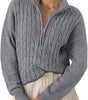 Pull Torsadé en Grosse Maille à Col Montant et Demi Zip pour Femme