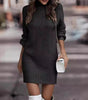 Robe Pull Courte Moulante à Manches Longues et Col Montant pour Femme