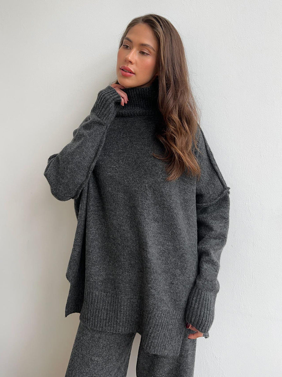 Ensemble pull à col roulé avec pantalon pour femme