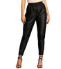 Pantalon Cargo en Simili Cuir à Taille Élastique pour Femme