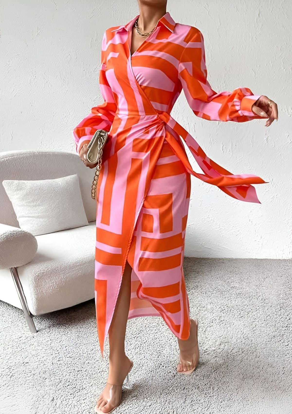 Robe Portefeuille Imprimée à Encolure en V pour Femme | Idéale pour les Sorties