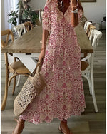 Robe longue à motifs à col V pour femmes