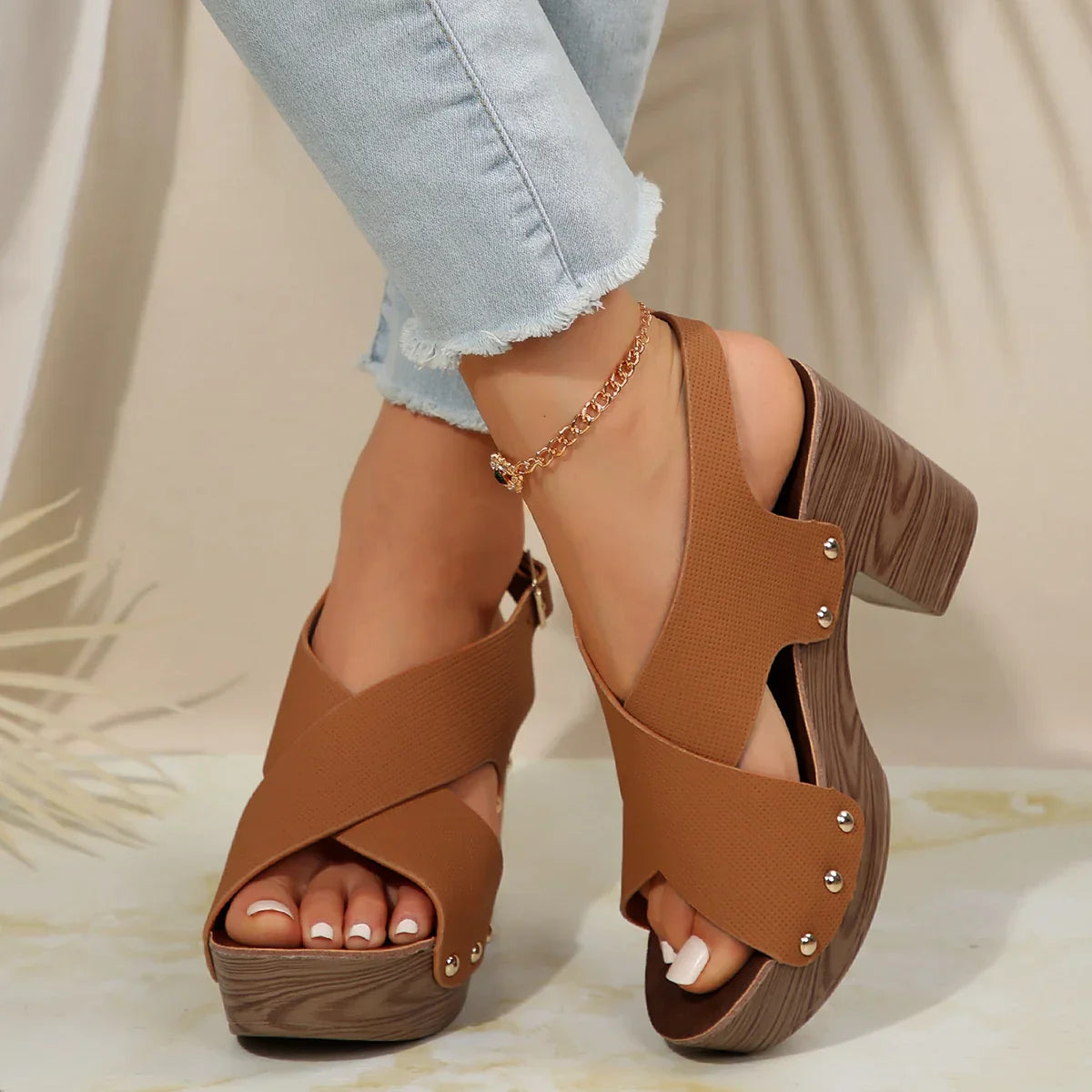 Sandales à Plateforme avec Talon Bloc pour Femmes