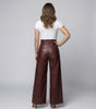 Pantalon Large Taille Haute en Simili Cuir avec Ceinture pour Femme