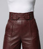 Pantalon Large Taille Haute en Simili Cuir avec Ceinture pour Femme