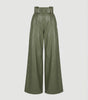 Pantalon Large Taille Haute en Simili Cuir avec Ceinture pour Femme