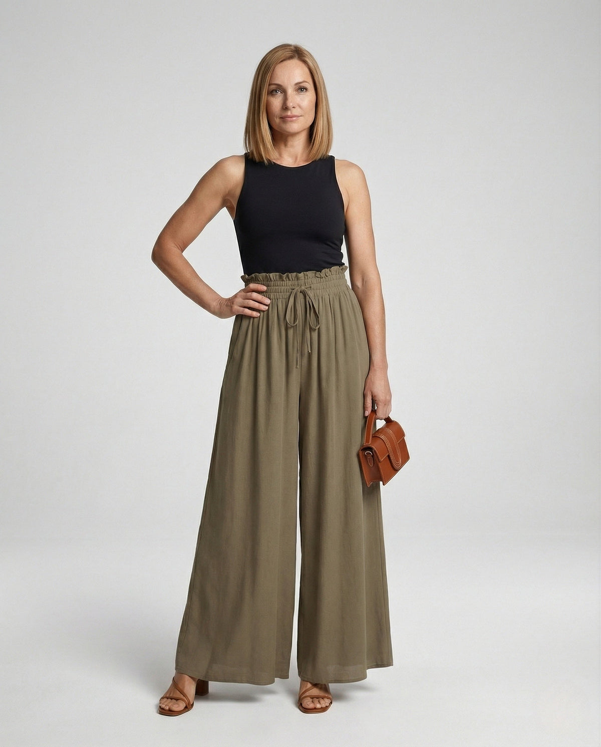 Pantalon Palazzo Fluide et Large à Taille Haute pour Femme
