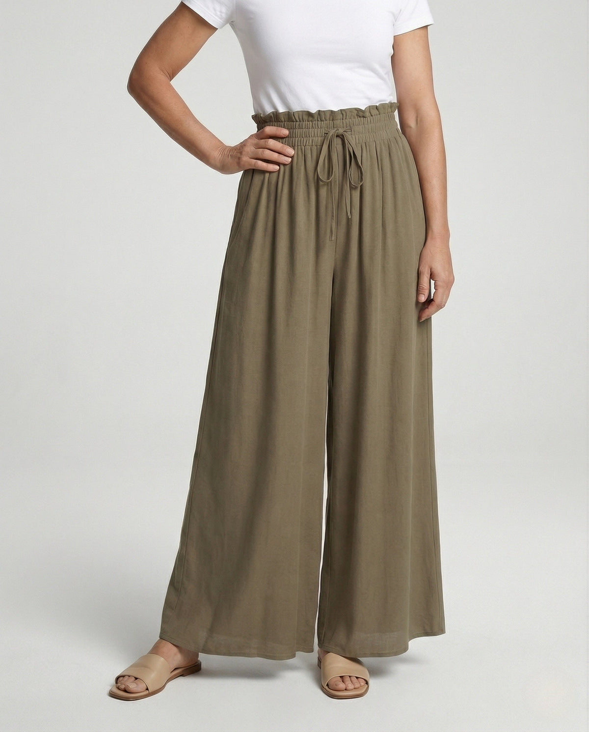 Pantalon Palazzo Fluide et Large à Taille Haute pour Femme