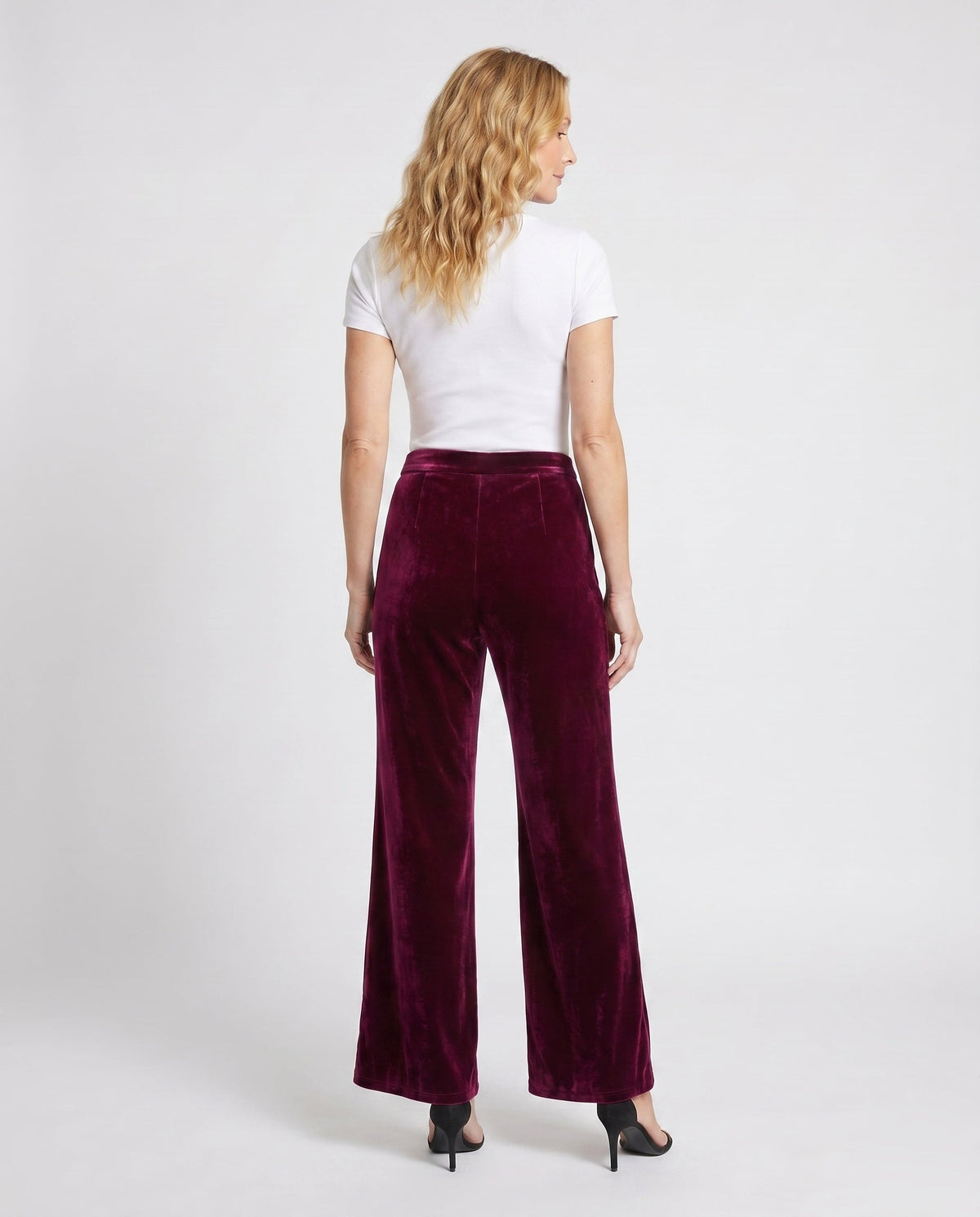 Pantalon en Velours à Taille Haute et Coupe Évasée pour Femme