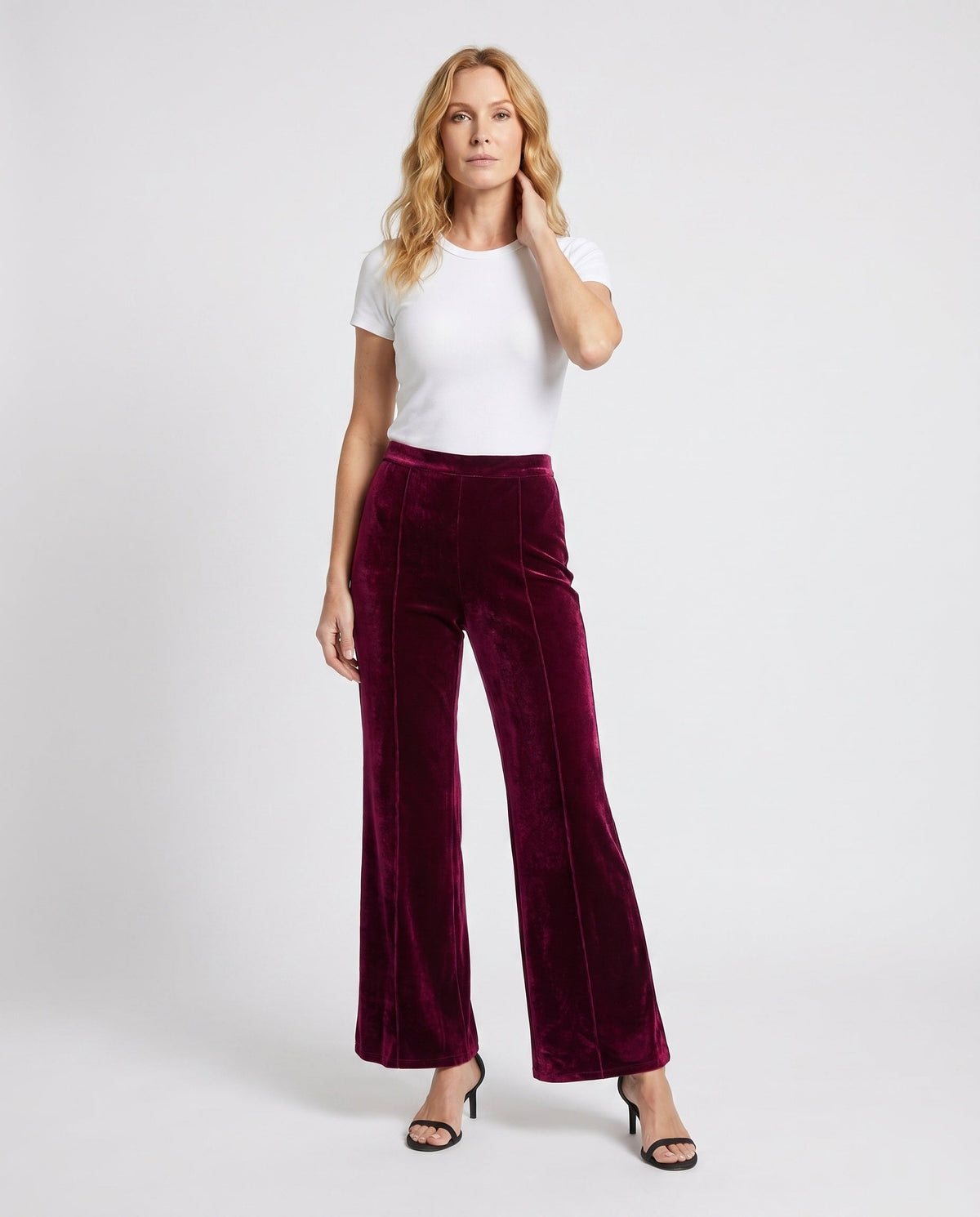 Pantalon en Velours à Taille Haute et Coupe Évasée pour Femme