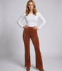 Pantalon Taille Haute en Velours Côtelé et Coupe Évasée pour Femme