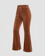 Pantalon Taille Haute en Velours Côtelé et Coupe Évasée pour Femme