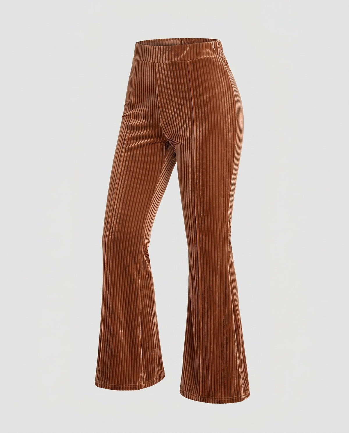 Pantalon Taille Haute en Velours Côtelé et Coupe Évasée pour Femme