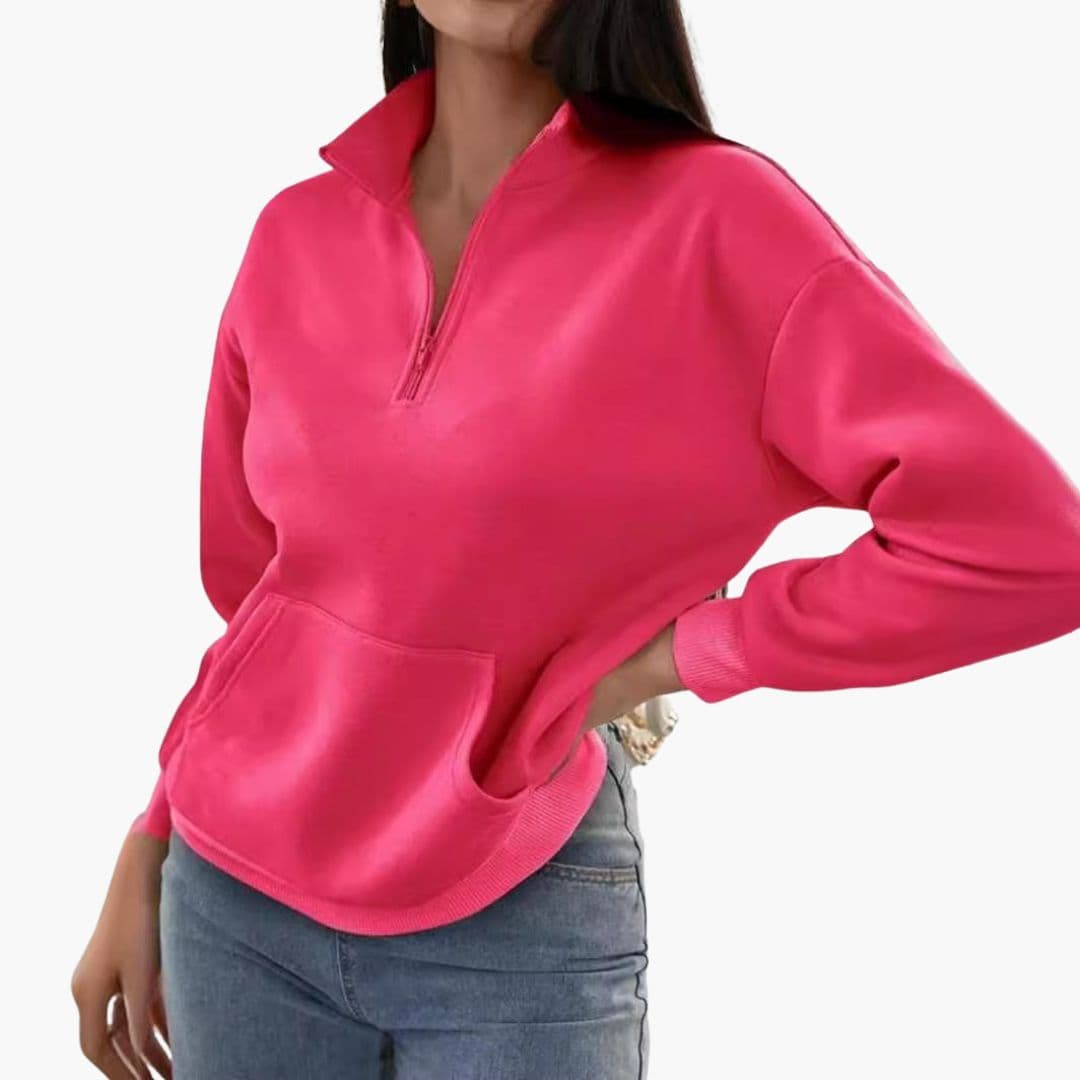 Pull Col Montant Zippé avec Poches pour Femmes