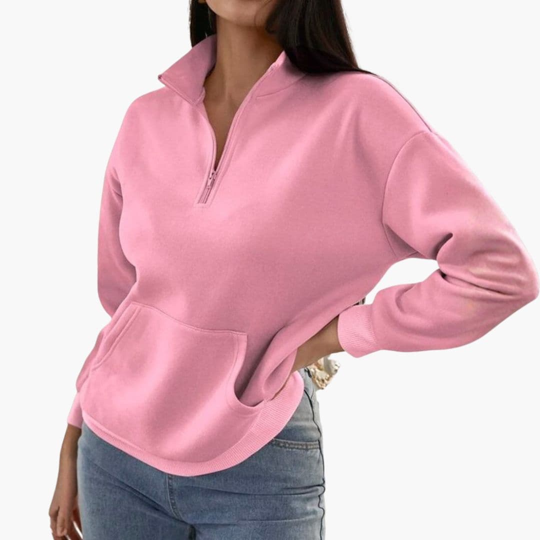 Pull Col Montant Zippé avec Poches pour Femmes