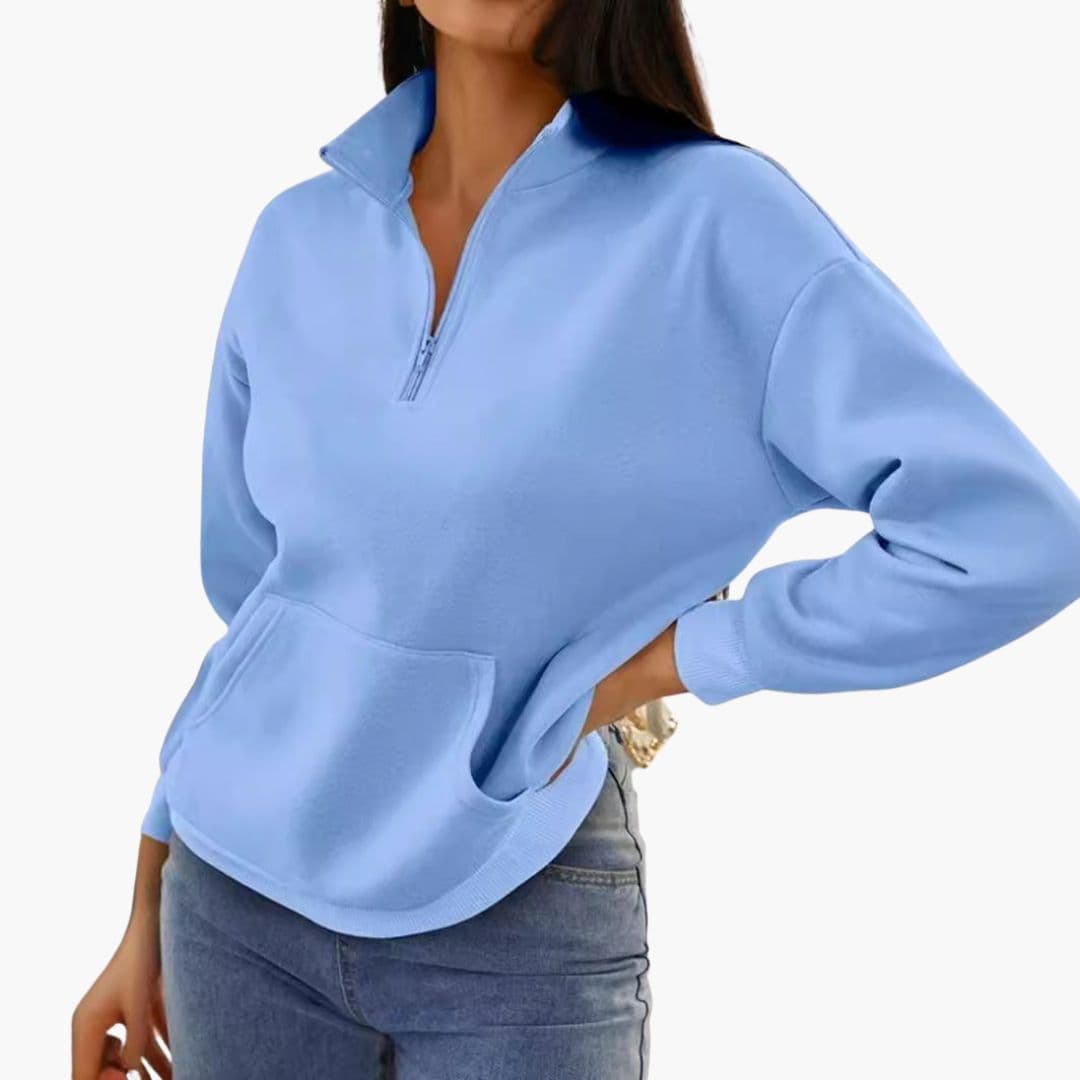 Pull Col Montant Zippé avec Poches pour Femmes
