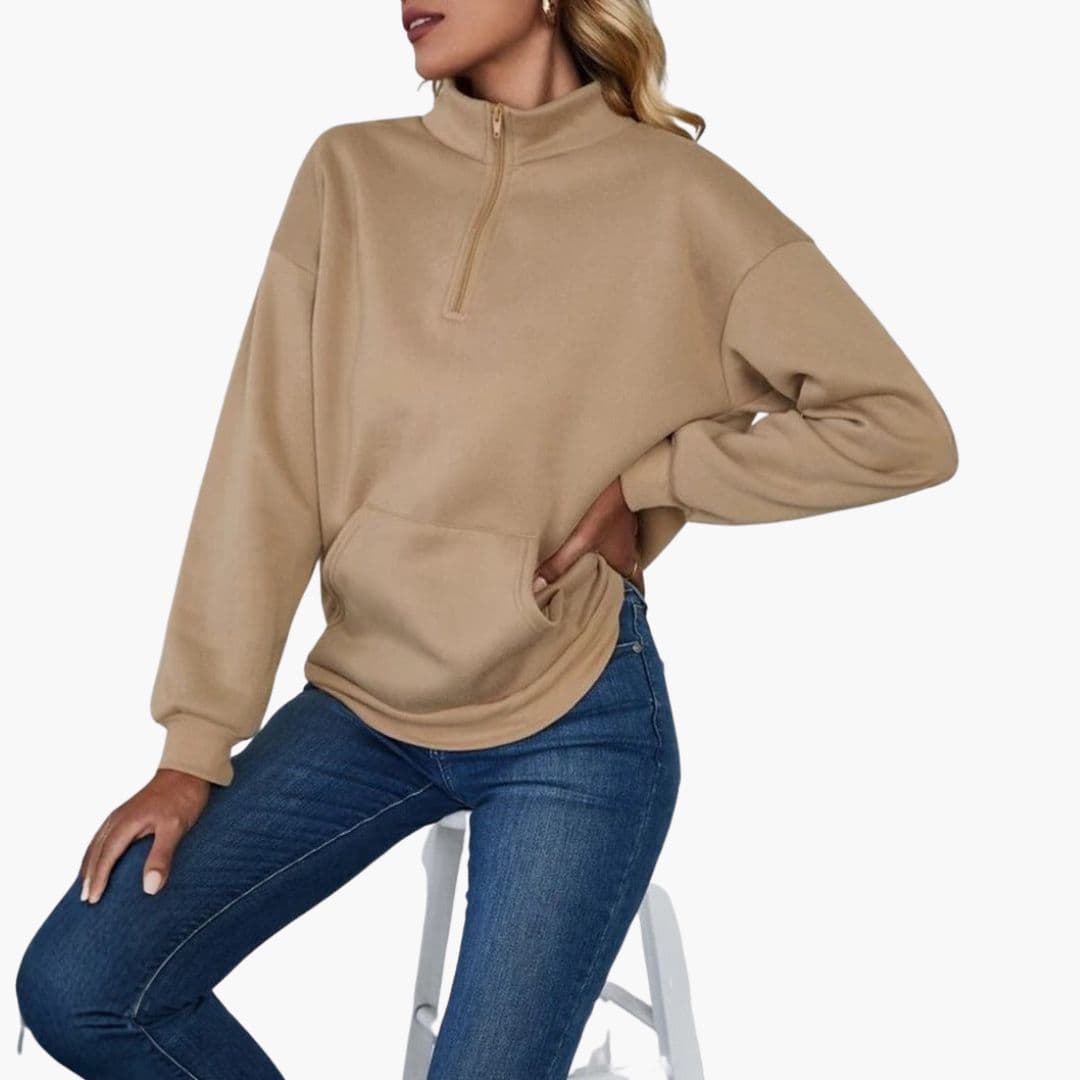 Pull Col Montant Zippé avec Poches pour Femmes